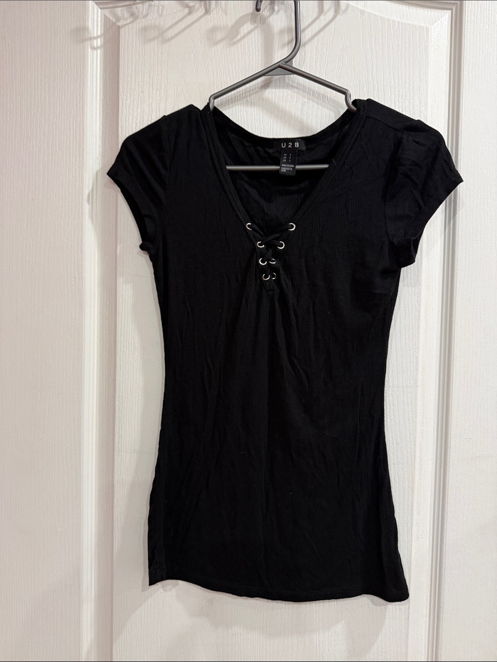 U2B Black Lace-Up Short Sleeve Tee